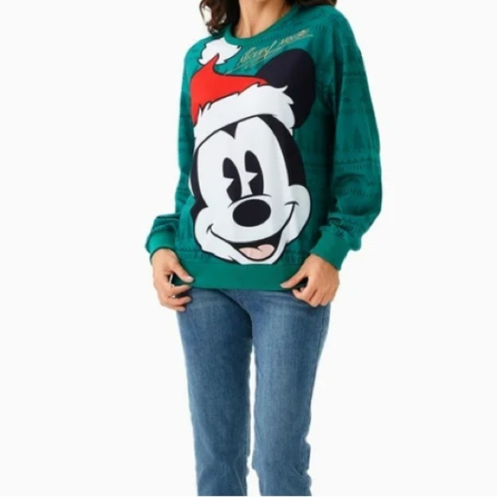 Disney Women Mickey Mouse Sweatshirts Xmas Green Graphic Hoodies Pullover